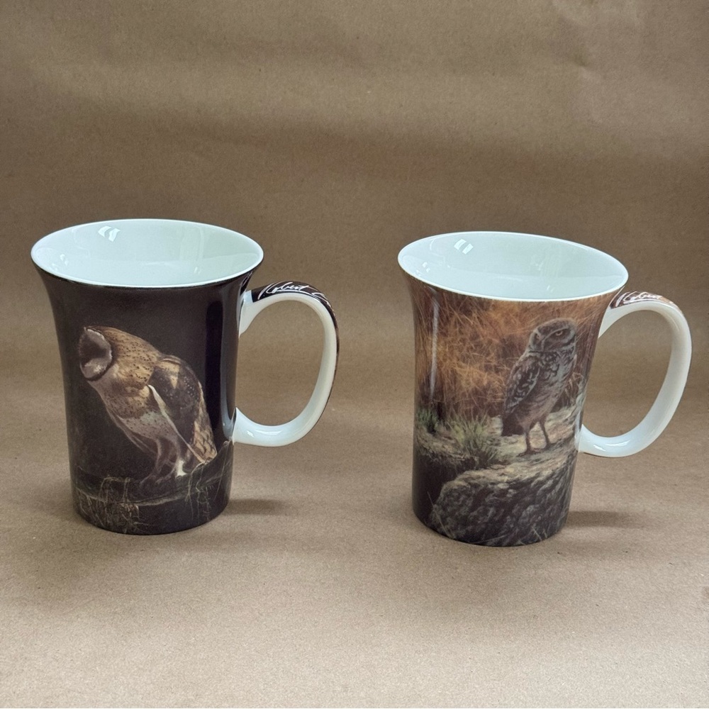 McIntosh Set of 2 Robert Bateman Owl Mugs. 11 fl oz